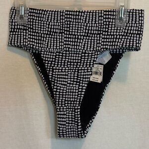 AA-553 Aerie NWT High Cut Cheeky Black & White Dot Swim Bikini Bottoms Size S